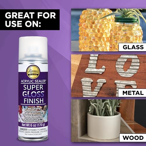 Aleene's Spray Acrylic Sealer, Super Gloss Clear Finish for DIY Crafts & Art Projects, Non-Yellowing, Fast Dry Time Super Glossy Finish 6 oz. - color: Super Gloss