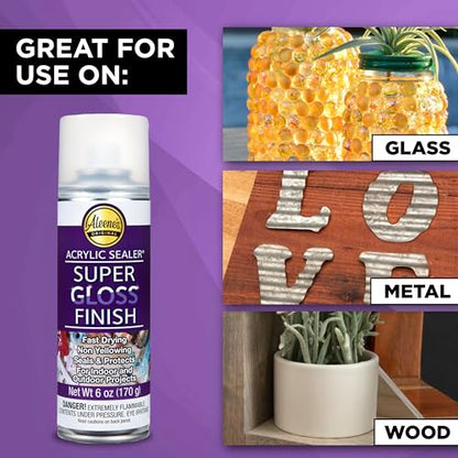 Aleene's Spray Acrylic Sealer, Super Gloss Clear Finish for DIY Crafts & Art Projects, Non-Yellowing, Fast Dry Time Super Glossy Finish 6 oz. - color: Super Gloss