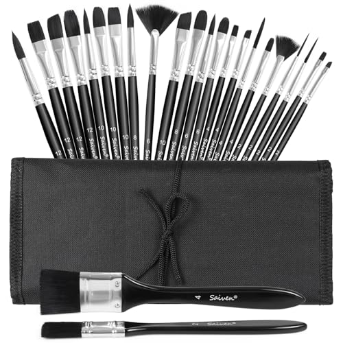 24Pcs Paint Brush Set, Professional Paintbrushes Detail Paint Brush for Watercolor, Acrylics, Ink, Gouache, Oil, Tempera, Drawing & Art Supplies for Adults, Artists Gift
