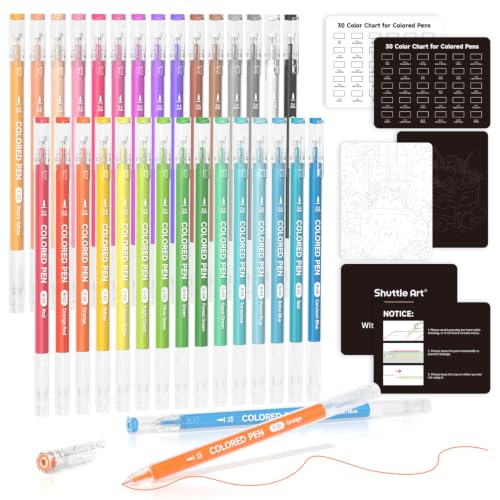 Shuttle Art 30 Colors Cute Journal Pens 0.6mm Fine Point Colored Gel Pens for Black Paper Adult Coloring Writing Drawing Journaling Note Taking School Office Home - color: 30 Colors