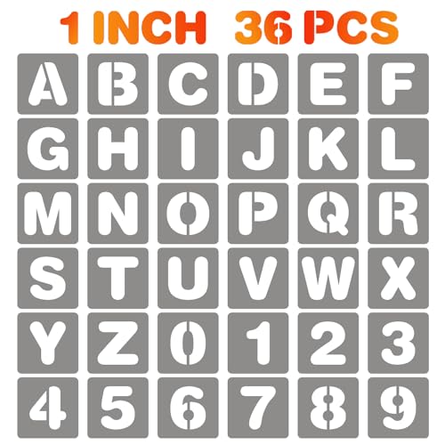 BAMIDELE 1 Inch Letter and Number Stencils, 36 Pcs Reusable Plastic Alphabet Spray Paint Stencils for Painting on Wood, Wall, Fabric, Rock, Chalkboard, Door Porch, Signage, DIY Craft Decoration - size: 1 Inch
