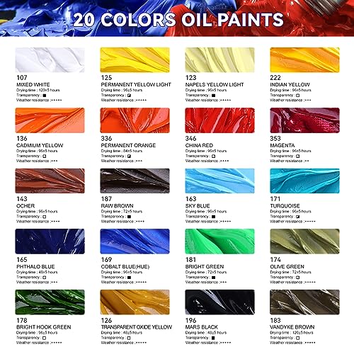 Paul Rubens Artist Oil Paint Set,20 Vibrant Colors with Great Lastfastness, 60ml Large Tubes, Oil Based paint Supplies for Artists, Students, Beginners-Set B | Great Lastfastness, Oil Based paint Supplies for Artists, Students, Beginners-Set B - color: 20