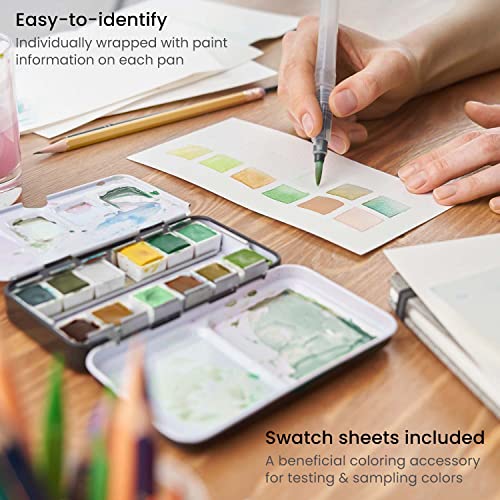 ARTEZA Watercolor Paint Set, 12 Earth Tone Half Pans with Water Brush - color: Earth Tones