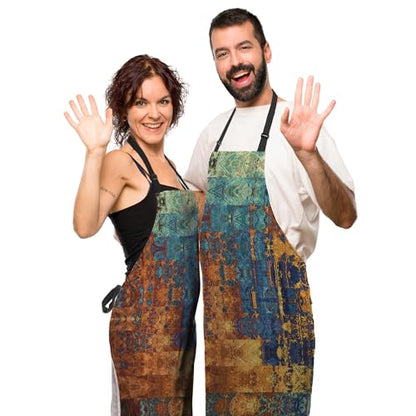 Cook Apron for Women Blue and Golden Grunges Mans Aprons for Cooking Funny for Kitchen Cooking Restaurant BBQ Painting Crafting Gardening 27” (W) x 31” (H), Waterproof Aprons - color: Blue and Golden Grunget