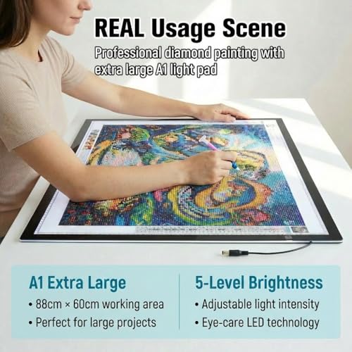 A1 Extra Large LED Light Pad (34.6"x23.6") - Upgraded Durable Tracing Light Box with 5-Level Brightness - Dot-Free Eye Protection Board for 5D Diamond Art Painting, Sketching, Drafting & Tracing - size: A1 Premium