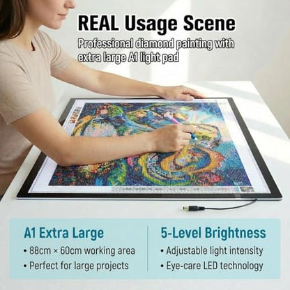A1 Extra Large LED Light Pad (34.6"x23.6") - Upgraded Durable Tracing Light Box with 5-Level Brightness - Dot-Free Eye Protection Board for 5D Diamond Art Painting, Sketching, Drafting & Tracing - size: A1 Premium