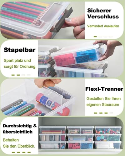 6 Pack Extra Large Pencil Box with Removable Divider, Thickened Pencil Case Bulk, Clear Crayon Marker Organizer Stackable Plastic Small Storage Containers for Pen Craft School Supplies(Grey) - size: Grey-6 Pack