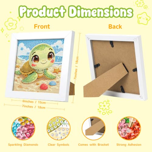 Sea Turtle Diamond Art Kits for Kids Ages 4-8-12 with Wooden Frame 7x7 Inch | DIY Animal Diamond Art Painting Kit for Girls Boys, 5D Gem Art Kit for Beginners, Birthday Gift, Relaxing Hobby, Home Decor - color: HMKDPUS-26501