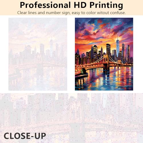 TUMOVO Paint by Numbers for Adults Colorful Cityscape Adults' Paint by Number Kits Brooklyn Bridge Sunset Landscape Art Painting Kits with Brushes Oil Painting Art Crafts Framed 16x20 in - color: Artwork-08-F