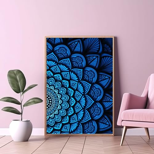 Modern Merch Mandala Diamond Art Kits for Adults, Blue and Black Pattern 5D Diamond Painting for Adults, DIY Mandala Wall Art, Cross Stitch Pattern Gem Art, Full Round Drill 12x16 - color: Blue Mandala