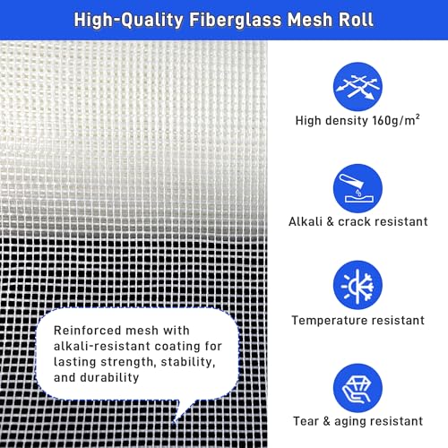Fiberglass Mesh Roll 3.2x164 FT Plastering Mesh for Wall Crack Repair, Alkaline Resistant & Non-Adhesive 160g/m² Fibreglass Reinforcing Mesh Net for Plastering Interior Exterior Building Insulation