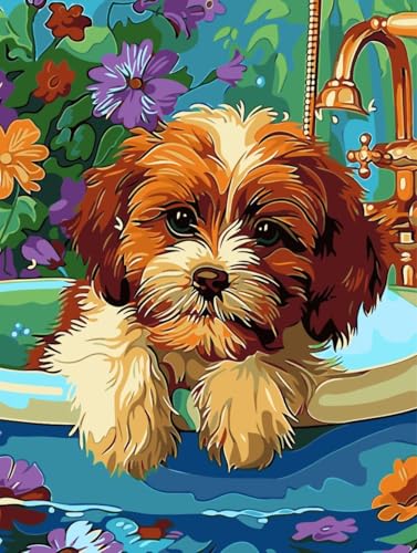 zpptAugs Paint by Numbers Kit for Adults Beginners，Dog Funny Adult Paint by Number Kits on Canvas,Digital Oil Number Painting Kits for Home Decor Gift 12"x16"(Without Frame)