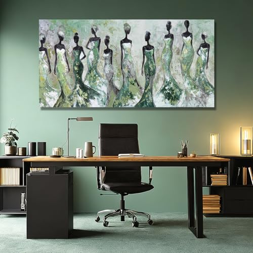 Dolidoteart Black Women Canvas Wall Art, Large Wall Decor for Living Room, Green White Women Wall Art Print for Bedroom Office, Modern Canvas Art, 29x58 Inch - color: Green, size: 58"L x 29"W