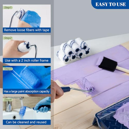 2 Inch Small Paint Roller Kit, 3/8” Nap, 15 Pack | Microfiber Paint Roller Covers, Paint Tray with Liner, Foam Brush, for small spaces, Windows, Cabinets, Walls and touch-ups
