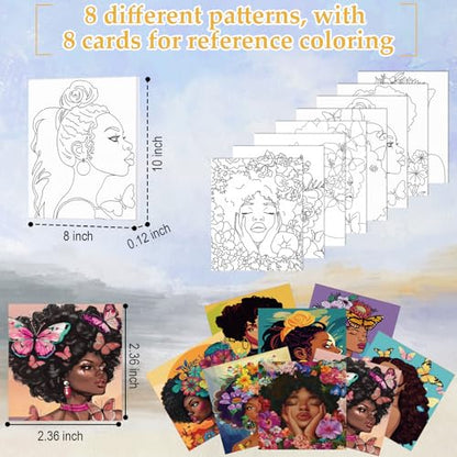 Cholemy 36 Pcs Paint and Sip Kit Gift for Adults 8''x10'',Flowers Woman | Pre Drawn Canvas, Painting DIY Afro Acrylic Painting Kit, Wood Easel Brushes, Date Night Bulk, Summer Halloween Party - style: Flowers Woman