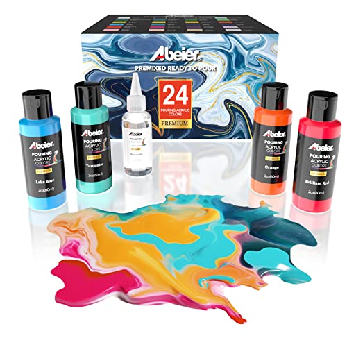 ABEIER Acrylic Pouring Paint Set, 24 x 2 oz, Pre-Mixed, Silicone Oil - color: classic colors