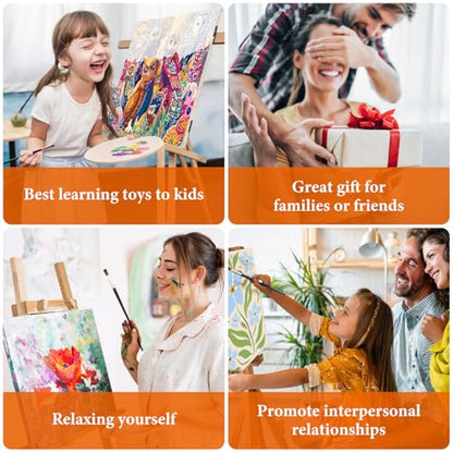 4 Pack Framed Paint by Numbers Kit for Adults Flowers with Wooden Easel - color: FOP4P-04
