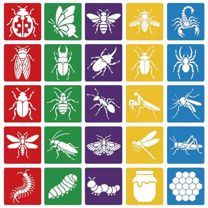 CUTHOLLOW Animals Fruit Plant Stencils, 24PCS 8-Inch Reusable Plastic | 24PCS 8-Inch Animals, Fruit & Plant Shapes, Reusable Washable Plastic, Painting, Crafts, Wall Art & Sidewalk Chalk - style: Insects