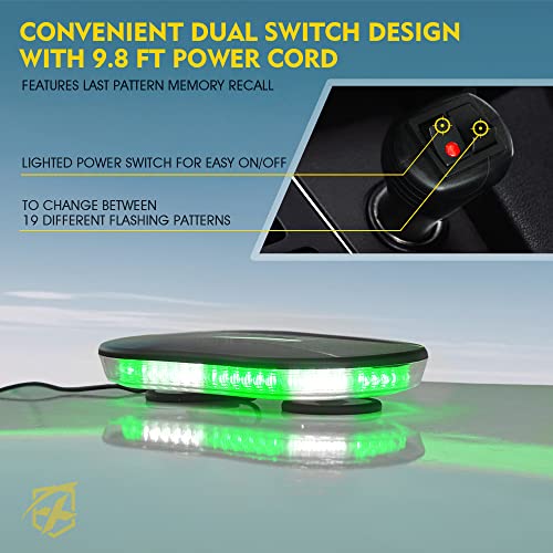 Xprite COB LED Rooftop Strobe Light Bar, Super Bright 19 Adjustable Lighting Modes with Magnetic Base for Construction Vehicles Tow Trucks Snowplow, White Green - color: White Green