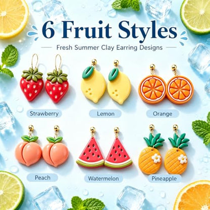 10Pcs Fruit Clay Cutters for Earrings, Summer Polymer Clay Molds | Fresh Fruit Shapes For Creating Summer Earrings, Charms, Pendants, And Handmade Clay Accessories - color: Fruit