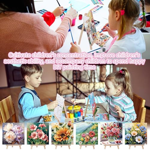 Tenceur 12 Sets Pre Drawn Canvas to Paint Adult Stretched Coloring Painting Canvas Panels with Design Easel and Brushes for Party Supplies Beginner Favor(Flower) - style: Flower