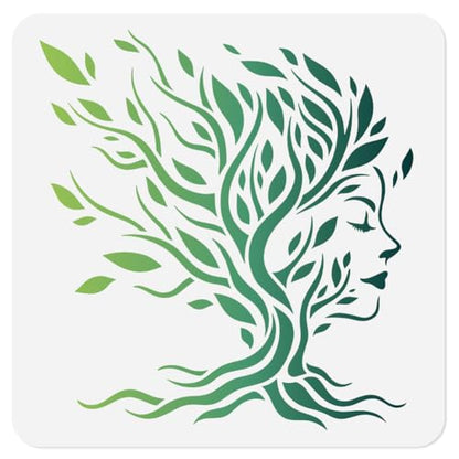 Tree Woman Face Stencil for Painting, 11.8"x11.8" Plastic Tree of Life Stencil Drawing Templates, Woman Leaves DIY Craft Paint Template for Wall Home Decor Wood Burning Card Journal Paper | 11.8" x 11.8" Plastic Craft Stencil, Tree Woman Wall Stencil, DIY