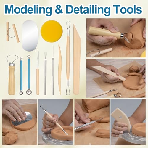 Amrules 12 Pcs Polymer Clay Sculpting Tools Kit for Adults, Light Yellow - color: Lightyellow-12Pcs