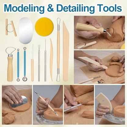 Amrules 12 Pcs Polymer Clay Sculpting Tools Kit for Adults, Light Yellow | Smooth Comfortable Handles, Sturdy Wood & Stainless Steel, Perfect for Beginners, Pottery Lovers & Diy Craft - color: Lightyellow-12Pcs