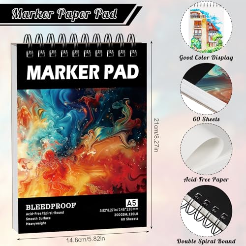 60 Sheets Marker Paper Pad, 5.8 × 8.3 in, 200gsm Alcohol Marker Paper - size: 5.8×8.3 Inch (60 Sheets )