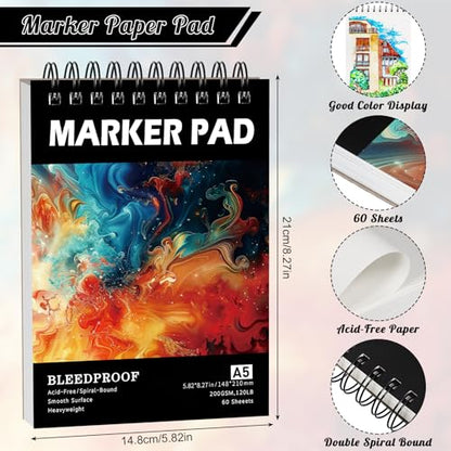 60 Sheets Marker Paper Pad, 5.8 × 8.3 in, 200gsm Alcohol Marker Paper - size: 5.8×8.3 Inch (60 Sheets )
