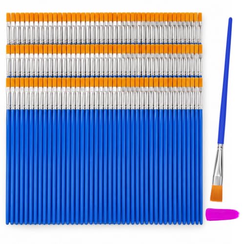 Smallbudi 168 PCS Small Paint Brushes Bulk, Flat Tip Acrylic Paint Brushes | Art Brushes for Kids Classroom Acrylic Watercolor Oil Painting, Mini Paint Brush Set for Crafts Canvas Face Paintng Touch Up - size: 168 Flat Brushes