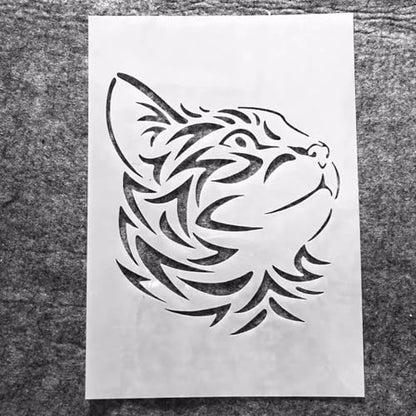 TIAMECH A4 Reusable Cool Cat Stencil for Painting | Outline Cat Layering Template, DIY Wall Art, Wood Furniture, Scrapbook & Crafts (8.3x11.7inch) - style: Cool Cat