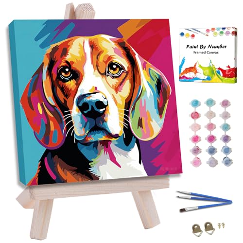 JUJUHOOD Colorful Beagle Paint by Numbers Kit for Adults Beginner & Kids Ages 8-12,Dog Animal Paint by Number Without Easel, Acylic Paint by Numbers for Gift Home Wall Decor 10x10Inch - color: ZXT-277-F