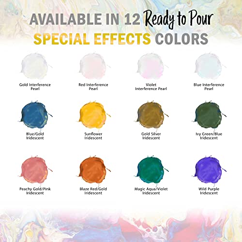 Pouring Masters Blue/Gold Iridescent Special Effectsr Acrylic Pouring Paint - Premium 32-Ounce Pre-Mixed Fluid Acrylic Paint - Fluid Art Supplies for Canvas, Wood, Paper, Tile & Rocks | Special Effects, Ready to Pour, Premium Pre-Mixed Fluid Acrylic Paint