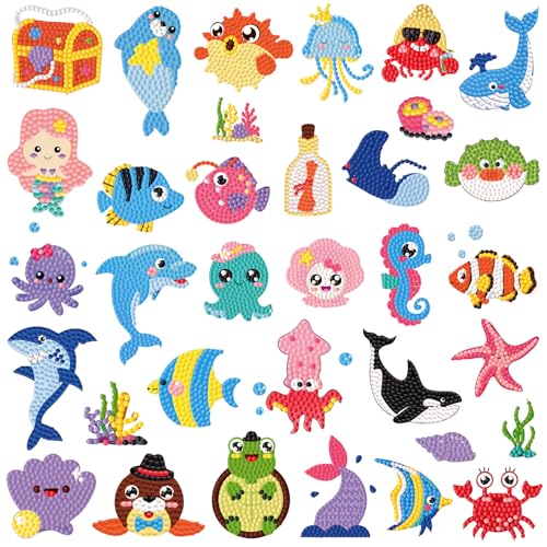 Labeol Diamond Art Kits for Kids Boys and Girls Ages 6-8-10-12 Easy to DIY Creative Diamond Art Sticker Craft by Numbers Kits for Kids and Adult Beginners (sea) - style: sea