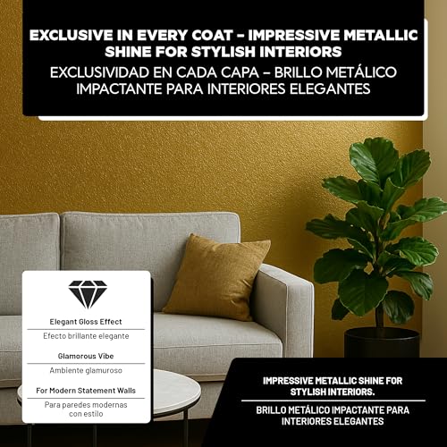 Metallic Wall Paint 67.62 fl oz - Gold - Stunning Metallic Shine for Stylish Interiors, Easy to Apply, Water-Based, Perfect for Creative Wall Designs & DIY Projects - color: Gold