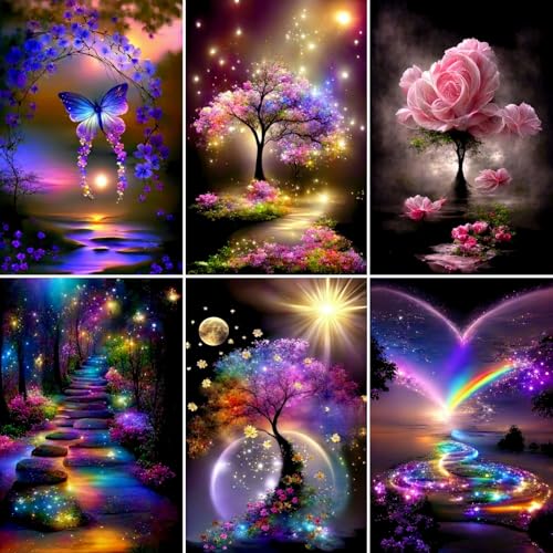 6 Pack Butterfly Flower Diamond Art Kits for Adults, 5D Diamond Art Sets - color: KM693+694+695+696+697+698-1