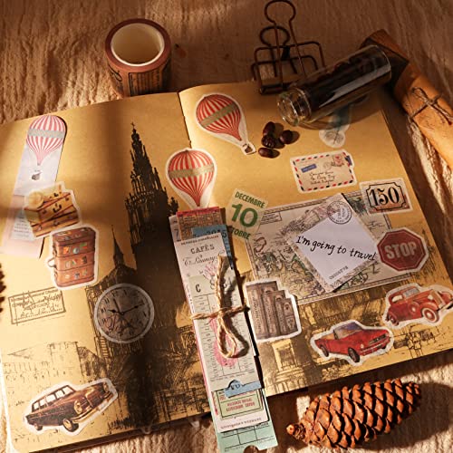 200Pcs Vintage Scrapbook Stickers, Aesthetic Junk Journal Stamping Supplies Kit, Scrapbooking Ephemera Washi Paper for Bullet Journaling Planners Diary Collage - style: Travel