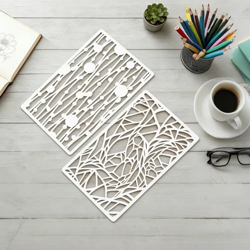 8 Pcs Geometric Texture Stencils Painting Reusable 7×11 Inch Flower Wood Grains Stencils for Crafts Plastic Coral Maple Stencil Drawing Templates for DIY Wall Canvas Knit Notebook Card Wood