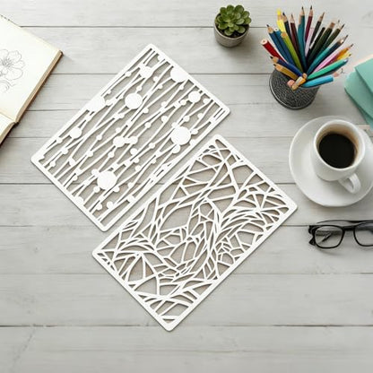 8 Pcs Geometric Texture Stencils Painting Reusable 7×11 Inch Flower Wood Grains Stencils for Crafts Plastic Coral Maple Stencil Drawing Templates for DIY Wall Canvas Knit Notebook Card Wood
