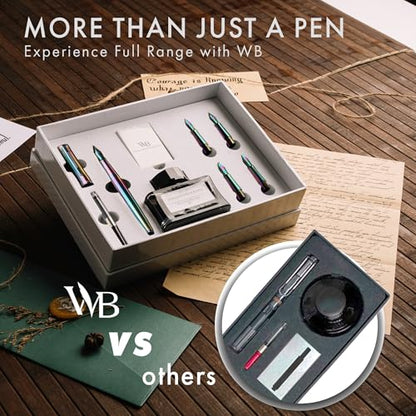 Wordsworth & Black LuxuryFountain Pen Set for Writing, 6 Nibs, Rainbow - color: Rainbow