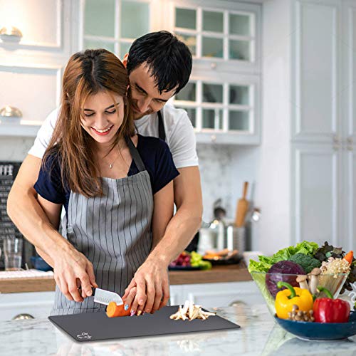 Fotouzy Flexible Plastic Cutting Board Mats with Food Icons, BPA-Free, Non-Porous, 100% Non-slip Back and Dishwasher Safe, Unique Modern Neutral Colors, Set of 4 - color: 4 Gray