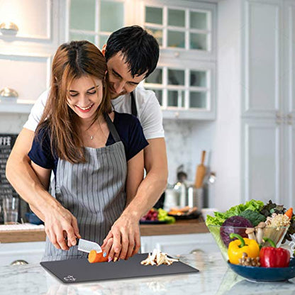Fotouzy Flexible Plastic Cutting Board Mats with Food Icons, BPA-Free, Non-Porous, 100% Non-slip Back and Dishwasher Safe, Unique Modern Neutral Colors, Set of 4 - color: 4 Gray
