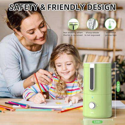 deli Electric Pencil Sharpener, Fully Automatic Pencil Sharpener | for 6.9-8mm Pencils, 5 Sharpness Modes, Rechargeable Hands-Free Sharpener for Classroom Home Office,Green - color: Green