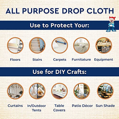 12oz All Purpose Canvas Drop Cloth 4x12ft – Commercial-Grade Heavy Duty Cotton Canvas Tarp Cover – Seamless, Washable & Reusable Painters Drop Cloth for Painting, Furniture & Floor Protection - color: 12 Oz - Commercial Grade
