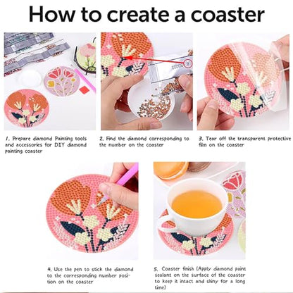 gganmtere 8p - Flowers Diamond Art Coasters,Flower Diamond Painting Coasters,5D DIY Full Drill Coaster with Holder Present - color: Jxbd104