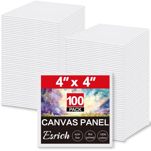 ESRICH Canvas Boards for Painting, 100 Pack Canvases for Painting 4x4 100% Cotton Small Paint Canvas Primed Acid Free Mini Blank Canvas Panels for Oil Paint,Watercolor,Acrylic Paint,Gouache&Tempera. - size: 4x4in
