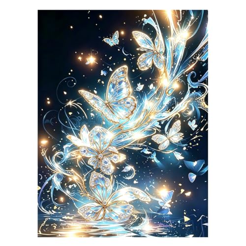 Butterfly Diamond Art Kits for Adults Diamond Painting Butterfly Wall Decor | Butterflies Diamond Painting Kit Gem Art Funny Birthday Gifts for Women Round Drill Diamond Painting Home Decor 12x16Inch - color: Butterfly