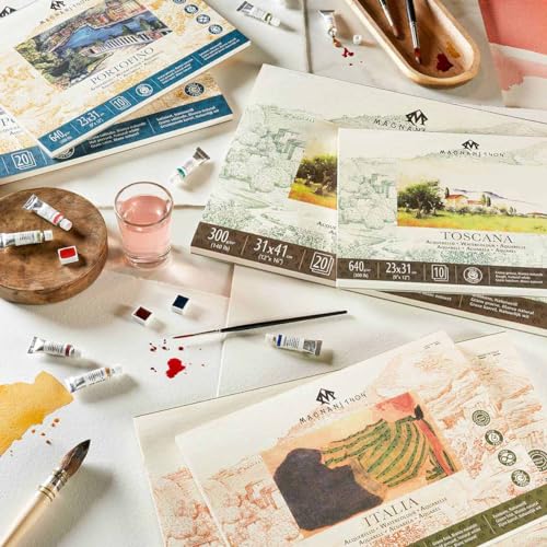 Magnani Watercolour Paper Pad, Fine Grain, 300 g/m, 100% Cotton, Round Screen Paper (18 x 26 cm) - size: 18 x 26 cm