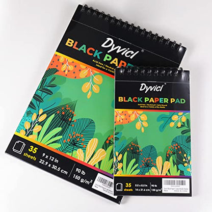 Dyvicl Black Paper Sketchbook 5.5"x8.5", 90 lb/150 GSM, 35 Sheets, Spiral Black Sketch Pad Drawing Paper for Pencil, Pastel, White Ink Gel Pen, Charcoal, Chalk, Metallic Marker, Paint Pen (Pack of 2) - size: 5.5 x 8.5 inches (Pack of 2)